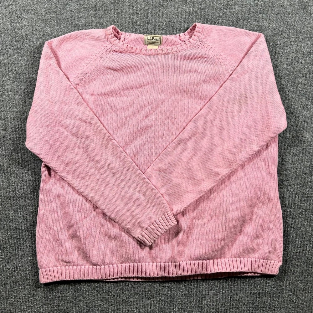 L.L. Bean Sweater Womens XL Pink Cotton Knit Raglan Sleeve Classic Crewneck